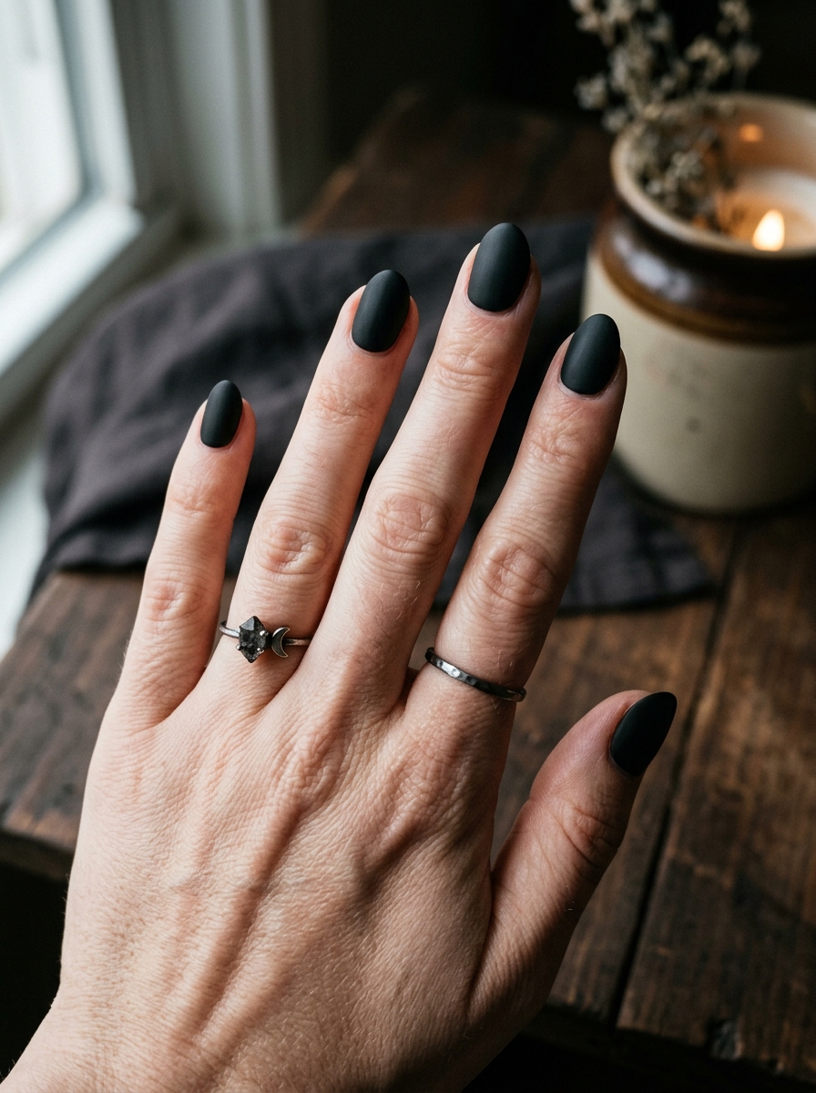 Matte Black Witchy Nails als Witchy Nails Inspiration 2026